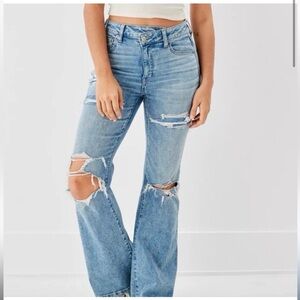 American Eagle AE Next Level Stretch Ripped Super High Waisted Flare Jean